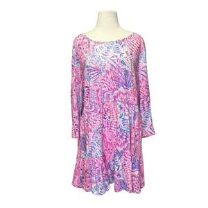 Lilly Pulitzer Geanna 3/4 Sleeve Swing Dress XL Raz Berry Sea You Soon Sea Shell